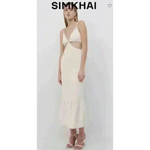 Jonathan Simkhai Ayla Diamante Midi Dress in Egret Sz O Retails $798 Brand New